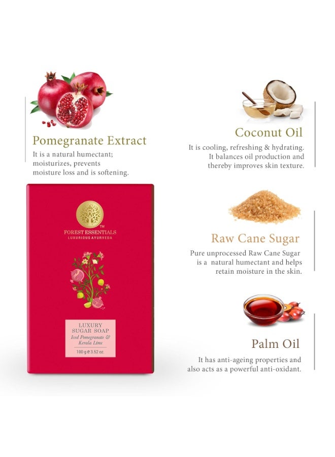 Forest Essentials Iced Pomegranate & Kerala Lime Soap | Ayurvedic Scented Handmade Bath Soap | Gently Cleanses & Softens Skin | With Natural Oils & Raw Cane Sugar - Image 3