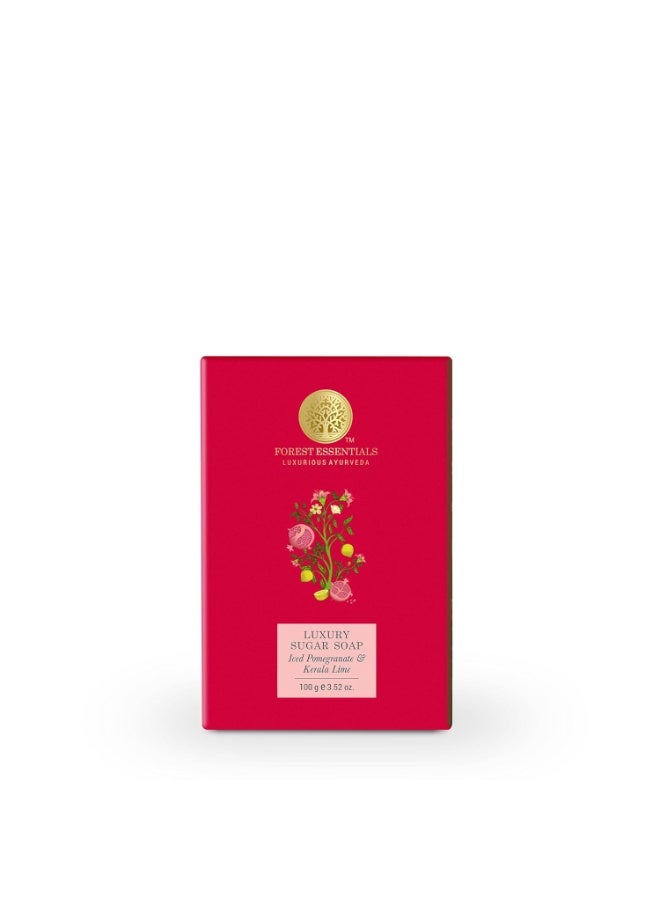 Forest Essentials Iced Pomegranate & Kerala Lime Soap | Ayurvedic Scented Handmade Bath Soap | Gently Cleanses & Softens Skin | With Natural Oils & Raw Cane Sugar - Image 1