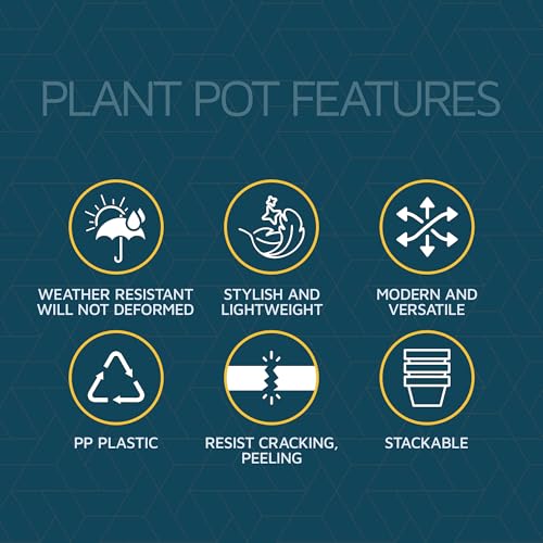 Lifemaster Plant Pots with Multi Drainage Holes - 5 Pieces Versatile, Sturdy Plastic, Stackable Design Home Decor Flower Pots for Indoor and Outdoor Gardening - Black - Image 5