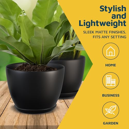 Lifemaster Plant Pots with Multi Drainage Holes - 5 Pieces Versatile, Sturdy Plastic, Stackable Design Home Decor Flower Pots for Indoor and Outdoor Gardening - Black - Image 3