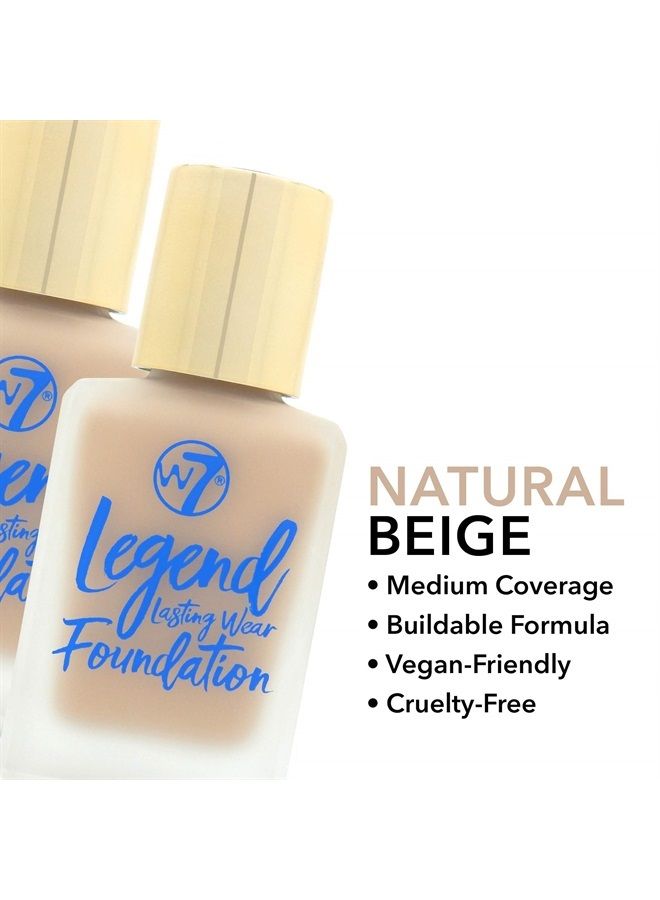 W7 Legend Foundation - Creamy Liquid Foundation for Poreless, Semi-Matte Medium Coverage - 28ml (Natural Beige) - Image 2