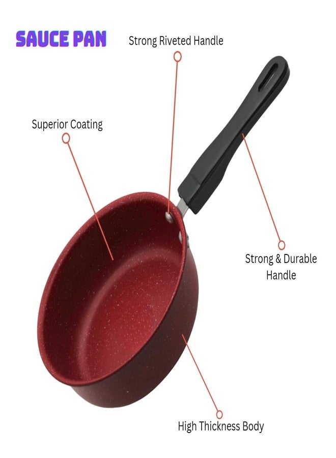 Nonstick Baby Sauce Pan/Frying Pan 17cm Dia & Tea Strainer, Maroon Base, Pack of 1, Durable & Easy-to-Clean - Image 2