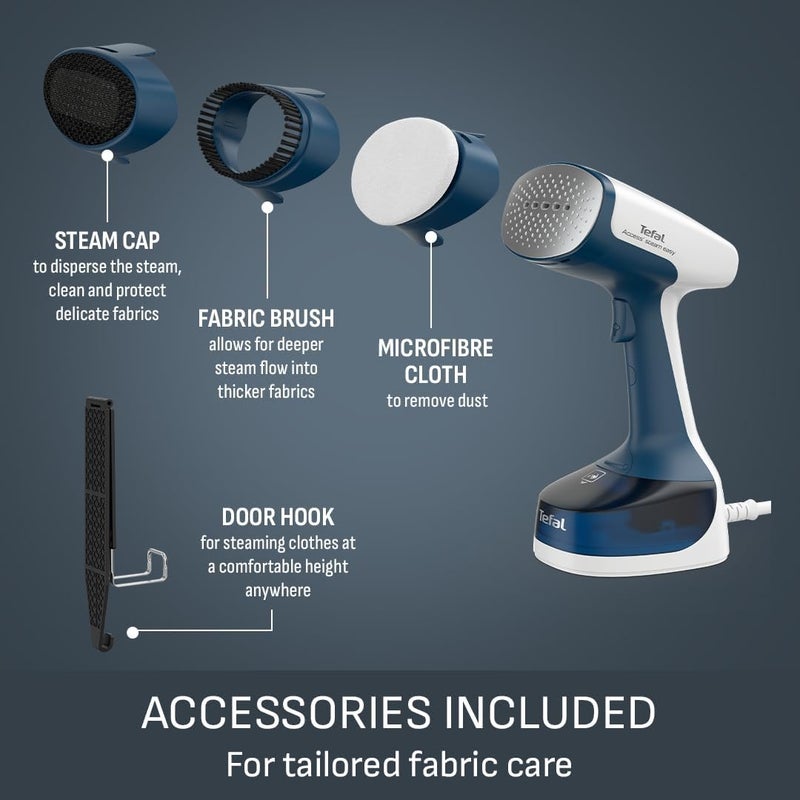 T-fal Tefal Access Steam Easy Handheld Clothes Steamer, 1400W, Steam Output Up to 25 g/min, Rapid 15-Second Heat-Up, Lightweight, Door Hook, DT7170G0,White & Blue - Image 5