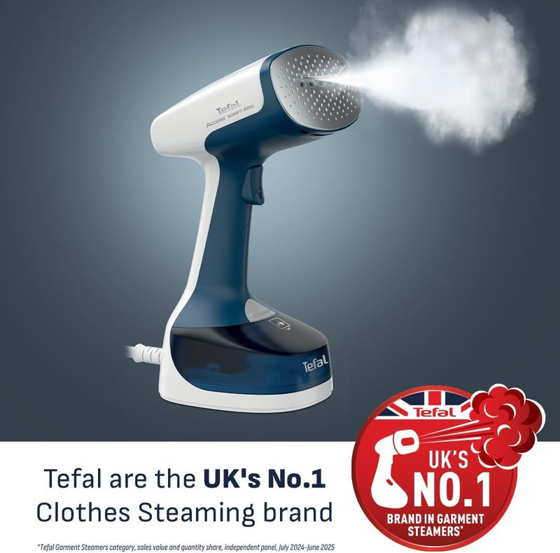 T-fal Tefal Access Steam Easy Handheld Clothes Steamer, 1400W, Steam Output Up to 25 g/min, Rapid 15-Second Heat-Up, Lightweight, Door Hook, DT7170G0,White & Blue - Image 2