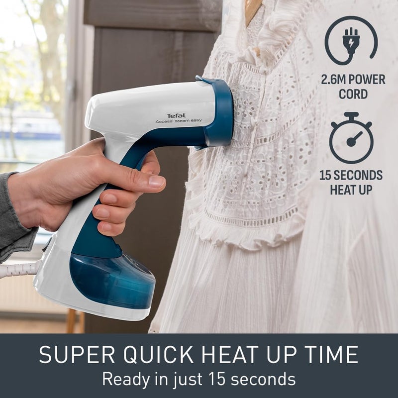 T-fal Tefal Access Steam Easy Handheld Clothes Steamer, 1400W, Steam Output Up to 25 g/min, Rapid 15-Second Heat-Up, Lightweight, Door Hook, DT7170G0,White & Blue - Image 4