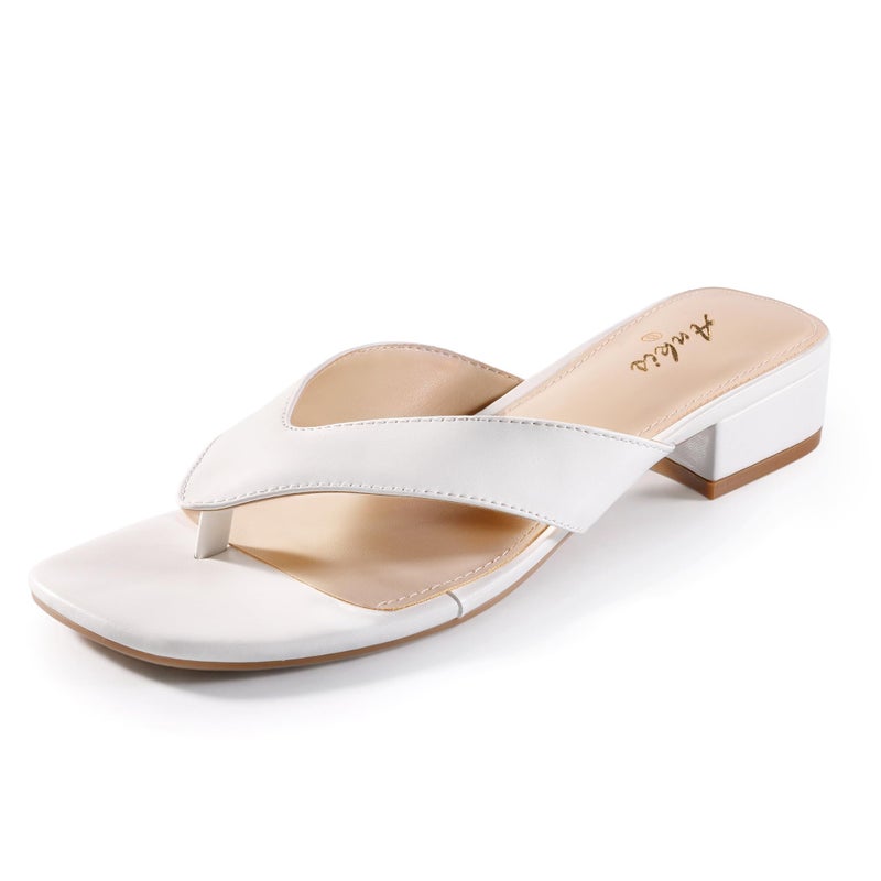 Ankis Black White Heels for Women Square Open Toe Sandals Flip Flop Thong Low Heels 1 Inch Heeled Sandals for Women - Image 1
