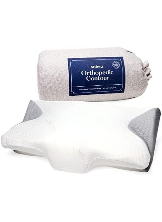 SUTERA Contour Memory Foam Pillow for Sleeping Orthopedic Cervical Support for Neck Shoulder and Back Pain Relief Ergonomic Pillow for Side Back and Stomach Sleepers Washable Cover - White +Bag  - Image 2