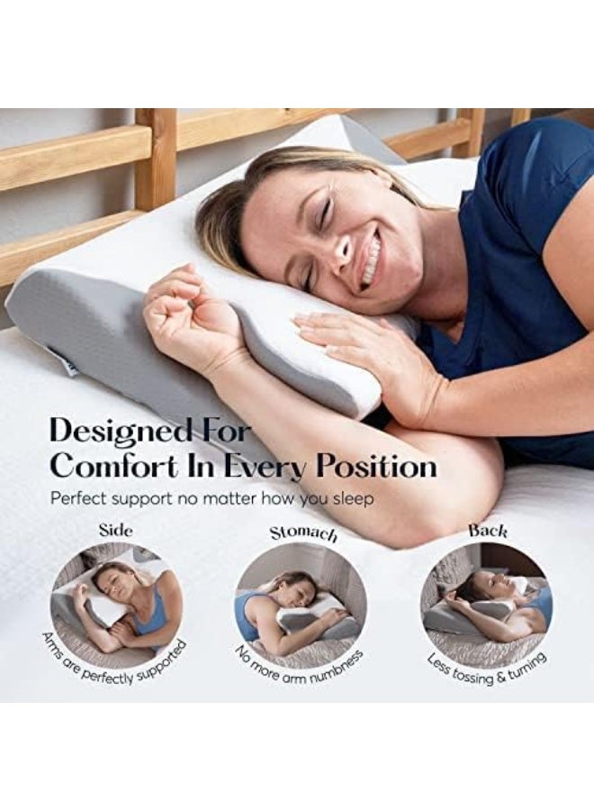 SUTERA Contour Memory Foam Pillow for Sleeping Orthopedic Cervical Support for Neck Shoulder and Back Pain Relief Ergonomic Pillow for Side Back and Stomach Sleepers Washable Cover - White +Bag  - Image 4