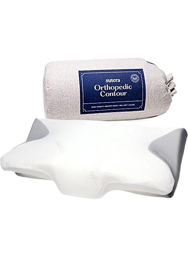 SUTERA Contour Memory Foam Pillow for Sleeping Orthopedic Cervical Support for Neck Shoulder and Back Pain Relief Ergonomic Pillow for Side Back and Stomach Sleepers Washable Cover - White +Bag  - Image 5