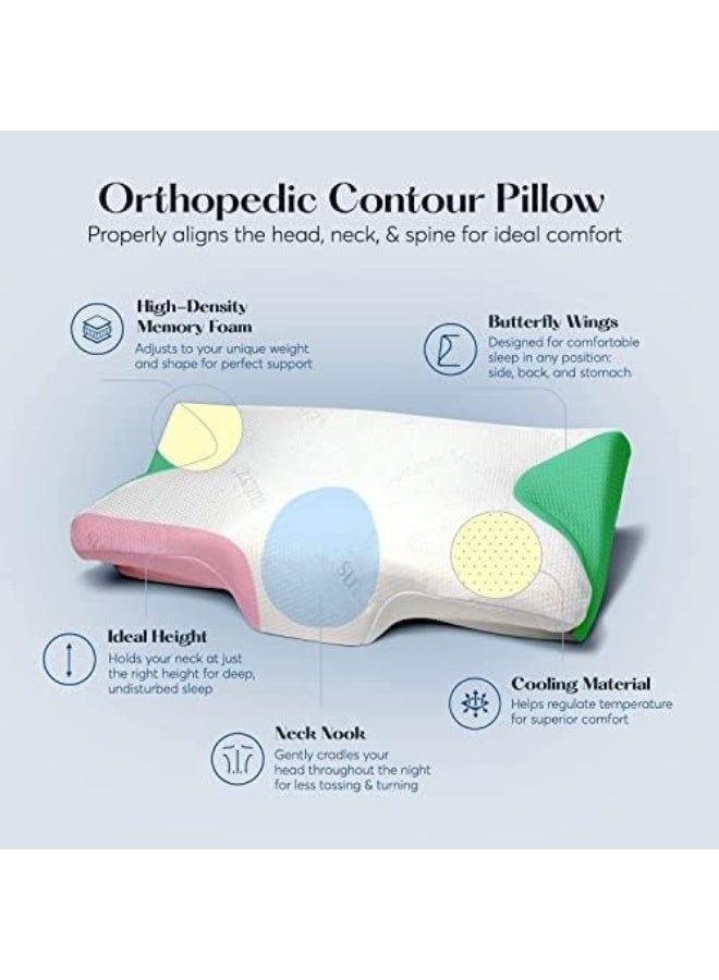 SUTERA Contour Memory Foam Pillow for Sleeping Orthopedic Cervical Support for Neck Shoulder and Back Pain Relief Ergonomic Pillow for Side Back and Stomach Sleepers Washable Cover - White +Bag  - Image 3
