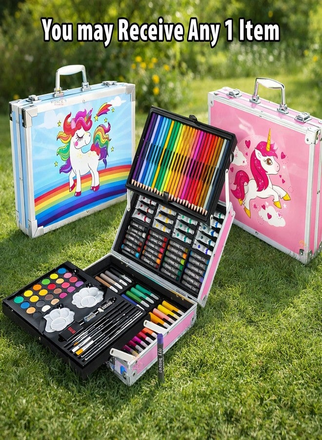 WISHKEY 145 Pieces Art Set for Kids with Unicorn Theme Storage Case, Art and Craft Supplies Kit for Drawing and Painting with Oil Pastel, Water Color, Color Pencils, Sketch Pen (Pack of 1 Pink & Blue) - Image 2