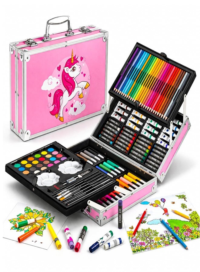 WISHKEY 145 Pieces Art Set for Kids with Unicorn Theme Storage Case, Art and Craft Supplies Kit for Drawing and Painting with Oil Pastel, Water Color, Color Pencils, Sketch Pen (Pack of 1 Pink & Blue) - Image 1