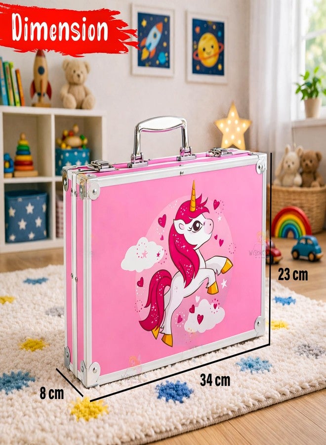 WISHKEY 145 Pieces Art Set for Kids with Unicorn Theme Storage Case, Art and Craft Supplies Kit for Drawing and Painting with Oil Pastel, Water Color, Color Pencils, Sketch Pen (Pack of 1 Pink & Blue) - Image 5