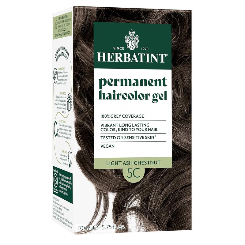 Herbatint Permanent Hair Dye For Women  5C Light Ash Chestnut  For Up To 100 Gray Coverage of Resistant Gray Hair  AmmoniaFree AlcoholFree  Vegan  Salon Influenced Hair Color 575 fl oz