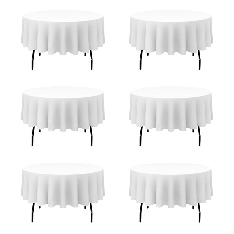BRILLMAX 6 Pack White Round Tablecloths 70 Inch for 30“-48” Tables - 150 GSM Polyester Fabric, Standard Drop, Water, Stain & Wrinkle Resistant Cloth Cover for Wedding Reception Banquet Dining Party - Image 1