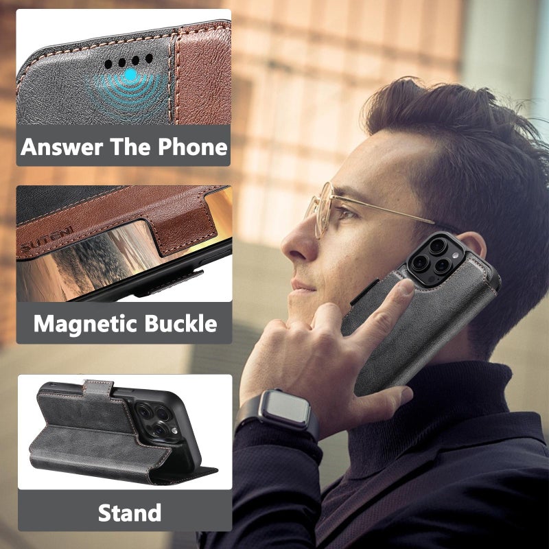Suteni For Iphone 17 Pro Q07 2-In-1 Multi-Function Detachable Wallet Magsafe Phone Case(Brown) - Image 5