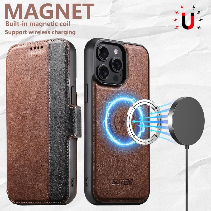 Suteni For Iphone 17 Pro Q07 2-In-1 Multi-Function Detachable Wallet Magsafe Phone Case(Brown) - Image 3