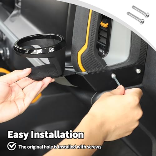 JWWY for Bronco Front Door Cup Holder Drink Holder on Driver's Right Side Beverage Rack for 2021-2025+ Ford Bronco Interior Accessories Alloy Black - Image 4
