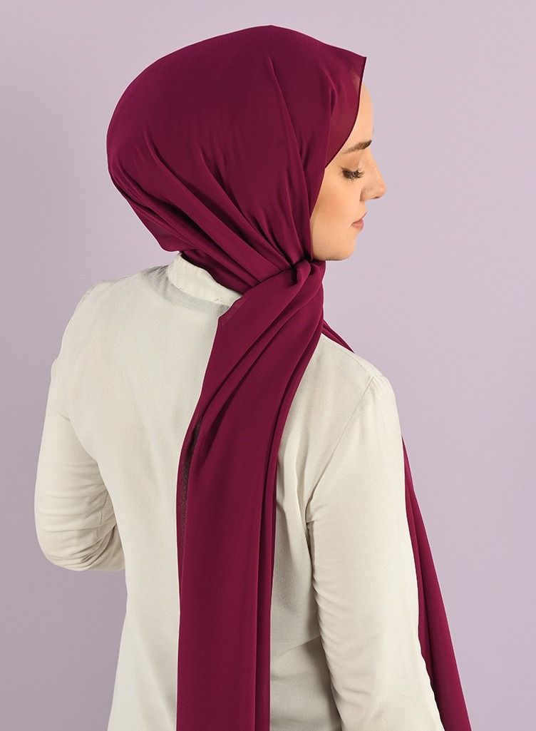 طرحة شيفون كريب حجم كبير لون مارون  - Image 2