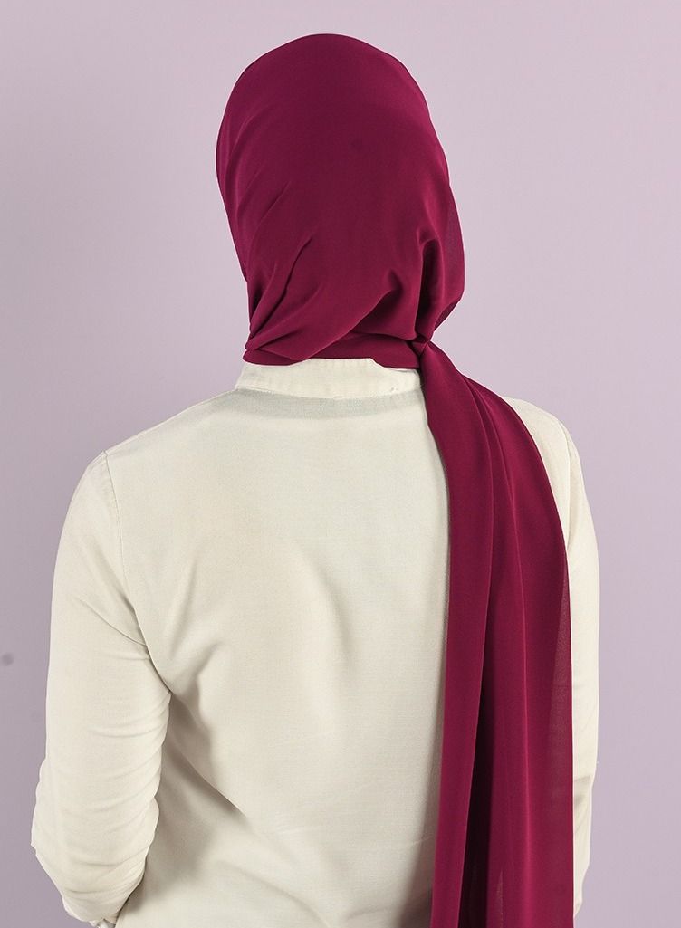 طرحة شيفون كريب حجم كبير لون مارون  - Image 3