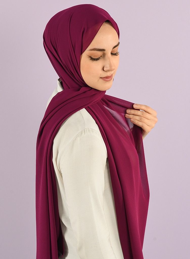 طرحة شيفون كريب حجم كبير لون مارون  - Image 1