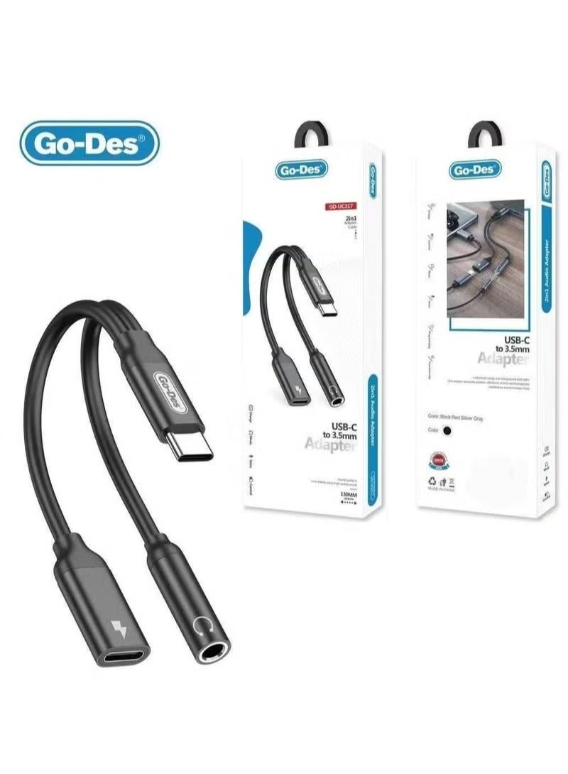 GO-DES Type-C To 3.5 mm Headphone And Charging Converter Audio Adapter - Image 2