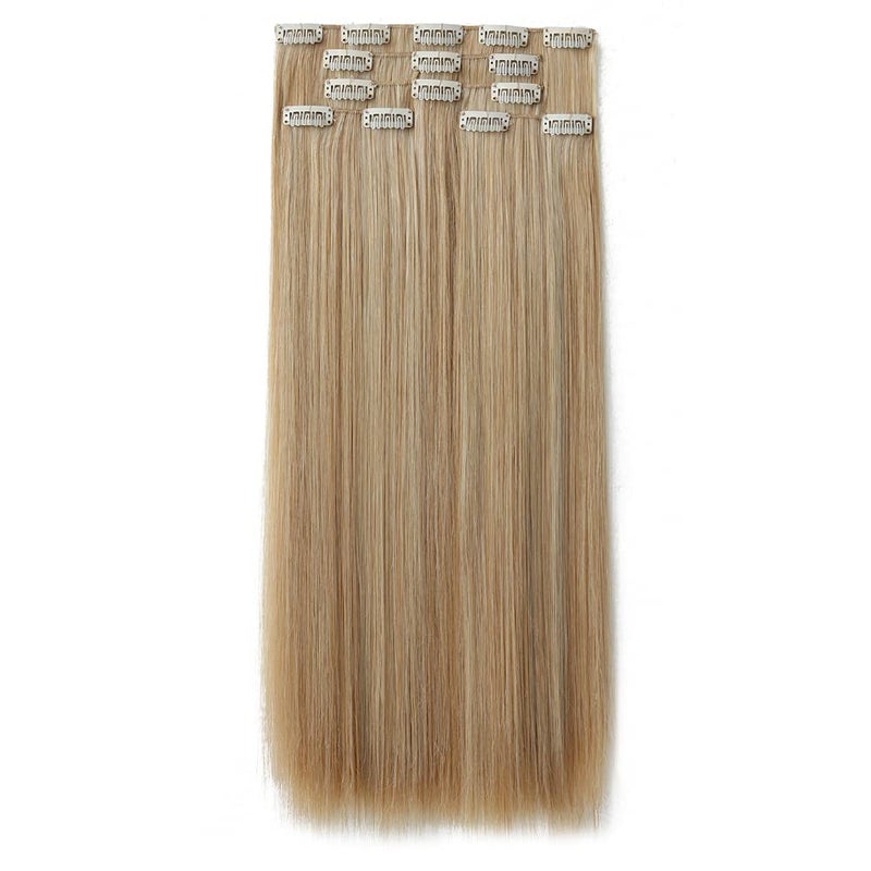 HSPJHTM Clip in Hair Extensions Brown Mix Bleach Blonde Hair Extension For Women Halloween 22 Long Straight Synthetic 5PCS Hair Pieces Full Head
