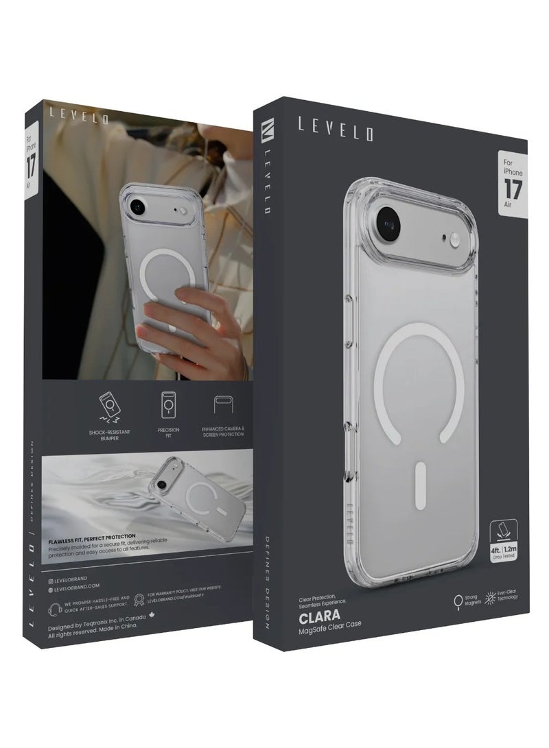 LEVELO iPhone 17 Air MagSafe Clear Case Clara TPU+PC With Enhanced Camera & Screen Protection / Precision Fit / Shock-Resistant-Bumper / Ever-Clear Technology Back Cover - Transparent - Image 4