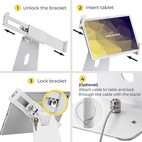 Volcora Anti-Theft Tablet Stand iPad Security Holder with Lock, White 10-13 Inch Kiosk Stand Mount, Swivel, Adjustable, for iPad Pro, Air, POS Register, Retail Business, Checkout, Cashier - Image 4