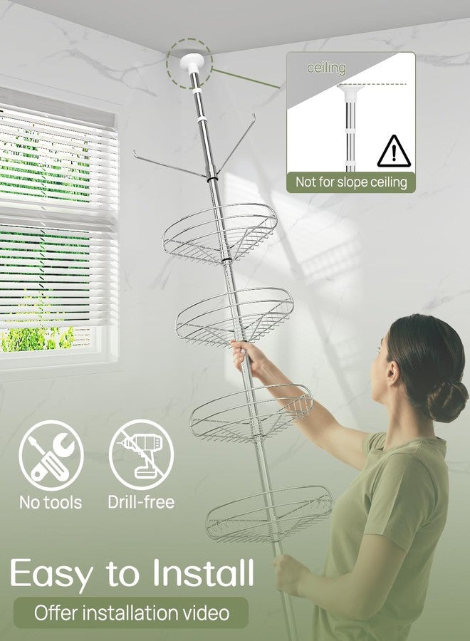 ALLZONE Corner Shower Caddy Tension Pole, 4-Tier Adjustable Shelves, Rustproof Bathroom Shower Organizer Corner for Inside Shower Storage, Tension Mounted, 56 to 113 Inch Height, Sliver - Image 4