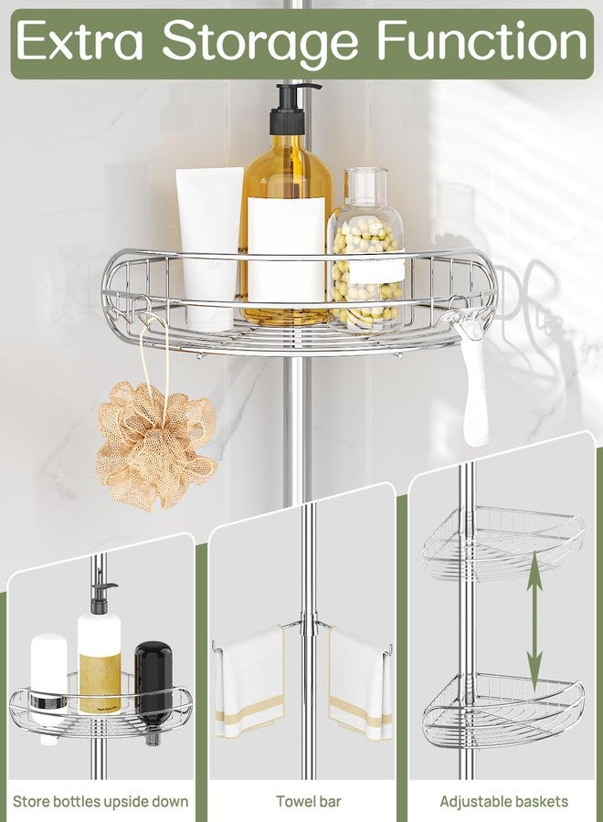 ALLZONE Corner Shower Caddy Tension Pole, 4-Tier Adjustable Shelves, Rustproof Bathroom Shower Organizer Corner for Inside Shower Storage, Tension Mounted, 56 to 113 Inch Height, Sliver - Image 2
