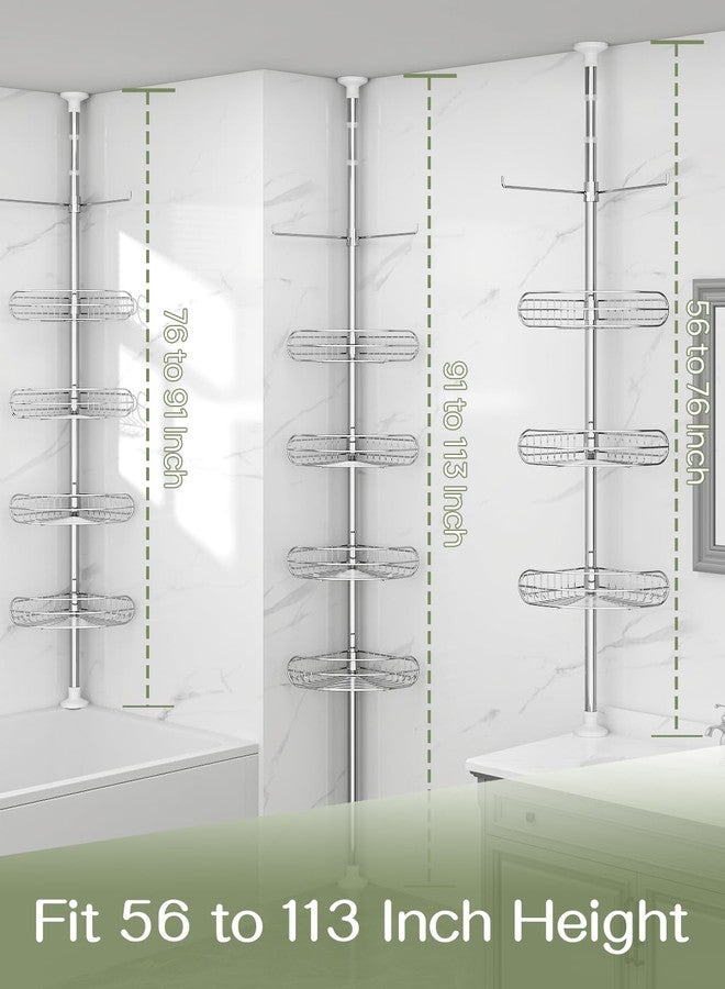 ALLZONE Corner Shower Caddy Tension Pole, 4-Tier Adjustable Shelves, Rustproof Bathroom Shower Organizer Corner for Inside Shower Storage, Tension Mounted, 56 to 113 Inch Height, Sliver - Image 3