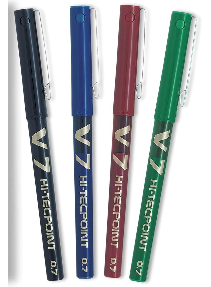 Pilot - V7 Hi-Tecpoint pure liquid ink Pens Mixed Pack of 4 Pens (Black, Blue, Red, Green) - Image 1