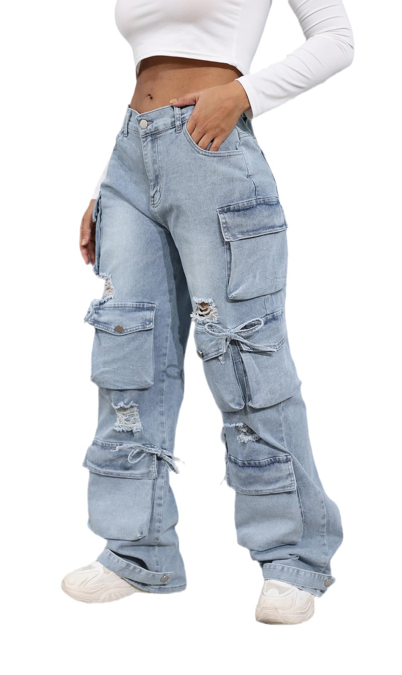 Ryehack Womenâ€™s Baggy Jeans Y2k Cargo Jeans Casual High Waist Baggy Denim Cargo Pants with Pockets Streetwear - Image 1