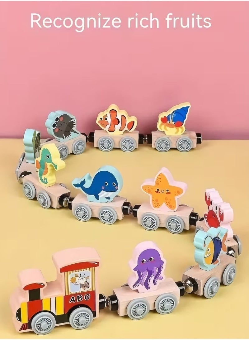 Magnetic Wooden Marine Animal Train Set for Kids, Educational Learning Toy with Sea Creatures for Creative & Imaginative Play - Image 5