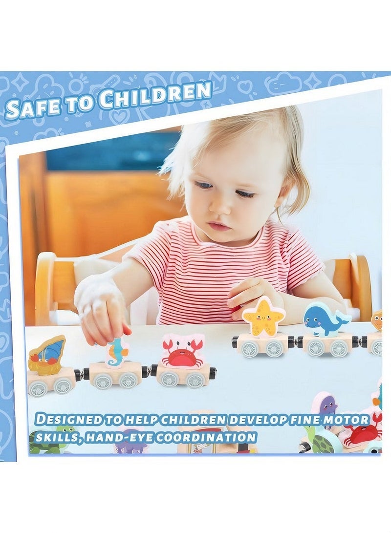 Magnetic Wooden Marine Animal Train Set for Kids, Educational Learning Toy with Sea Creatures for Creative & Imaginative Play - Image 2