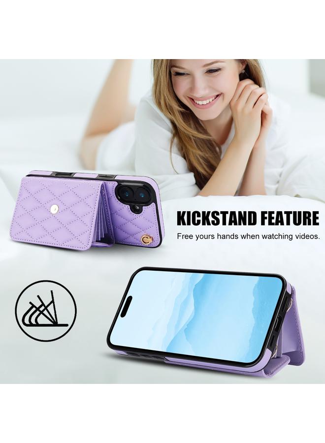 S-TOP Case For iPhone 16 Crossbody Rhombic Horizontal Wallet Leather Phone Case - Image 3