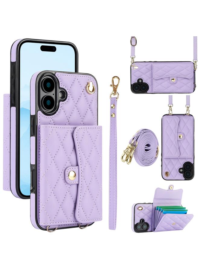 S-TOP Case For iPhone 16 Crossbody Rhombic Horizontal Wallet Leather Phone Case - Image 1