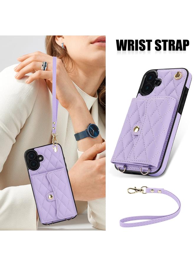 S-TOP Case For iPhone 16 Crossbody Rhombic Horizontal Wallet Leather Phone Case - Image 2