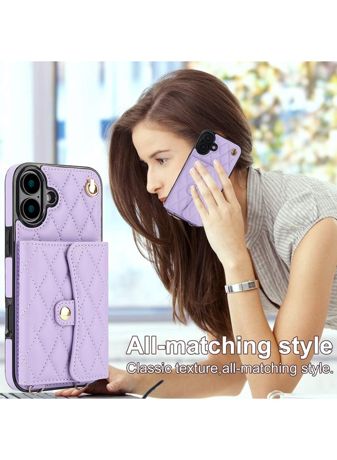 S-TOP Case For iPhone 16 Crossbody Rhombic Horizontal Wallet Leather Phone Case - Image 5