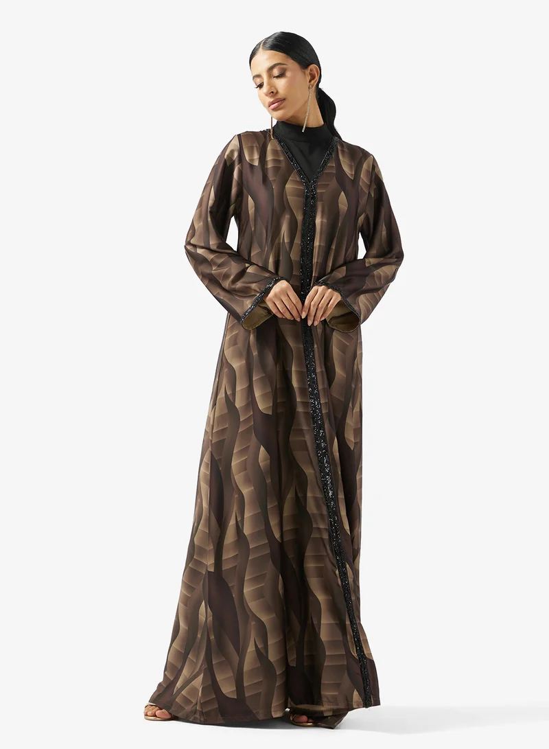 V neck Printed Jalabiya