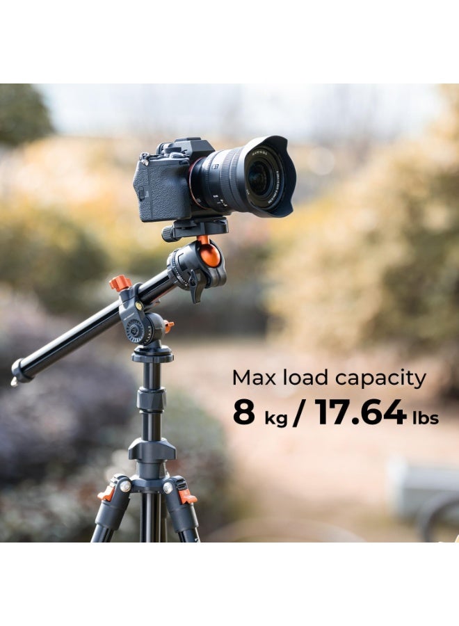 K&F Concept حامل كاميرا بطول 76 بوصة مع عمود مركزي قابل للدوران بزاوية متعددة، حاملات DSLR خفيفة الوزن للسفر في الهواء الطلق مع رأس كروي بزاوية 360 درجة وسعة تحميل 8 كجم/17.6 رطل، مشابك للهاتف المحمول للهواتف الذكية - Image 2