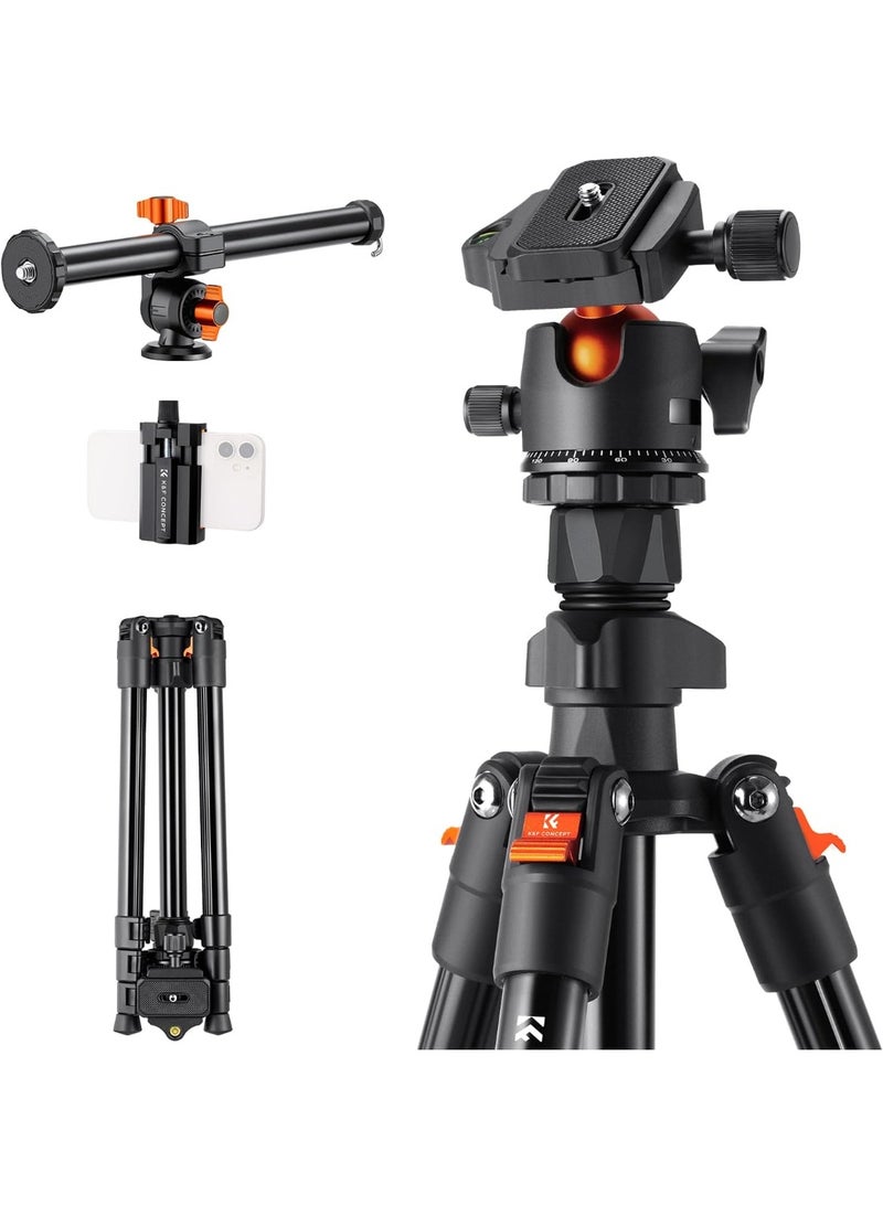 K&F Concept حامل كاميرا بطول 76 بوصة مع عمود مركزي قابل للدوران بزاوية متعددة، حاملات DSLR خفيفة الوزن للسفر في الهواء الطلق مع رأس كروي بزاوية 360 درجة وسعة تحميل 8 كجم/17.6 رطل، مشابك للهاتف المحمول للهواتف الذكية - Image 1