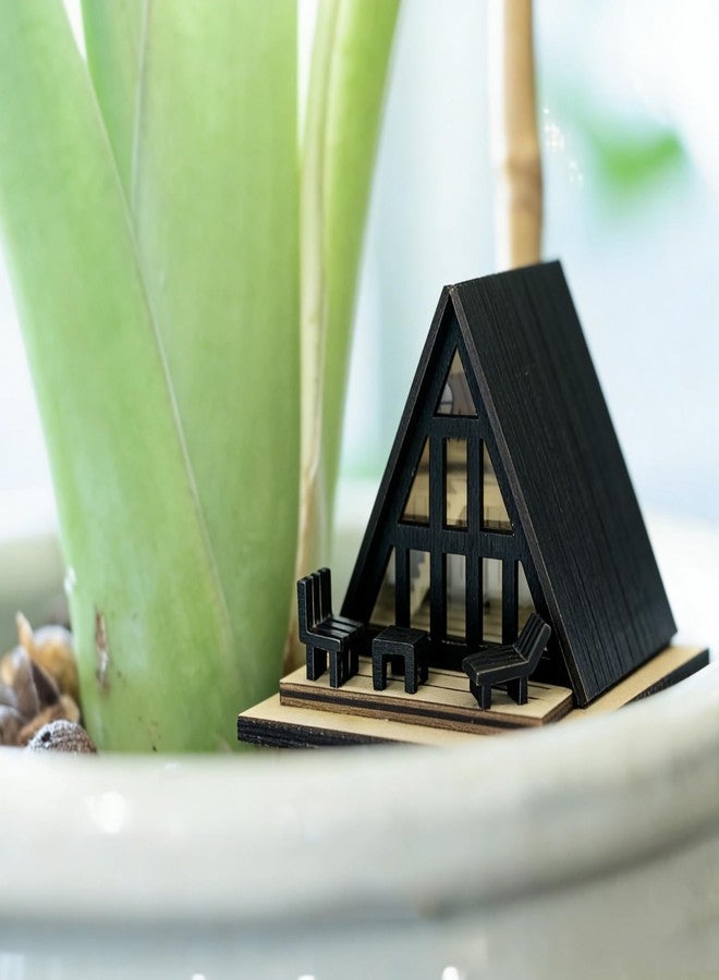 JULEASEL Modern Black A-Frame Mini Cabin with Removable Roof, Plant Mini Treehouse - Miniature Treehouse for Fairy Gardens, Plant Pots & Desktop Décor - Image 1