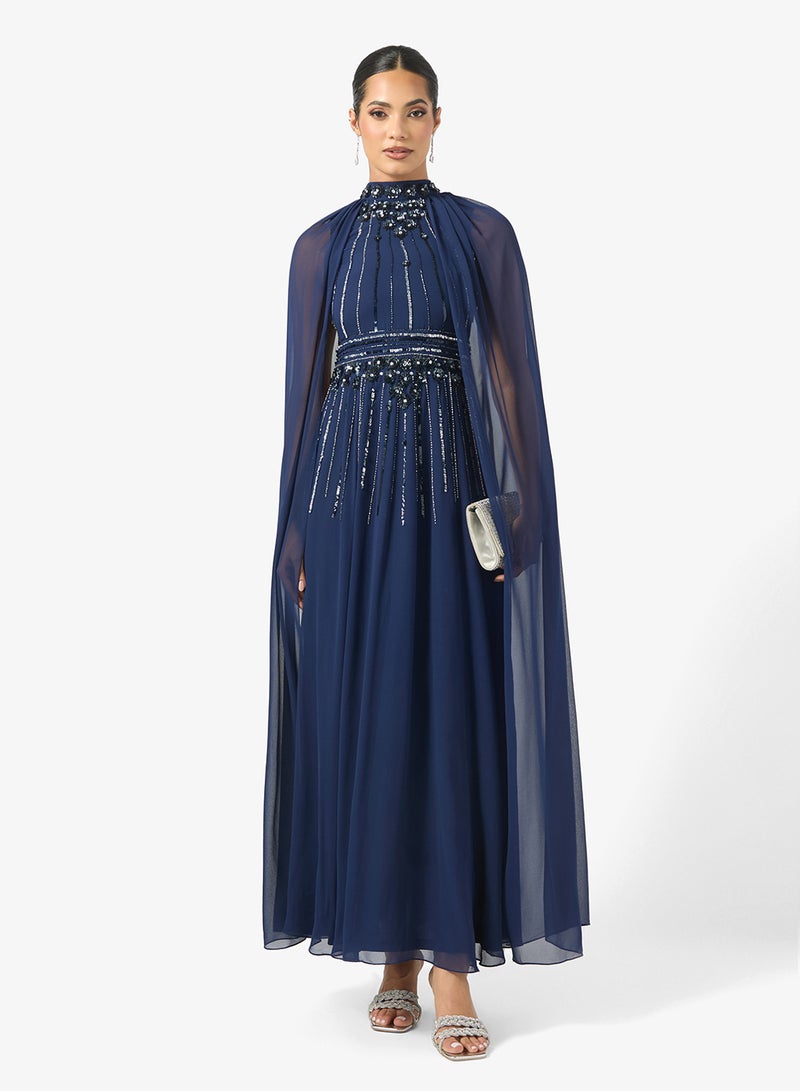 Frock and Frill Cape Sleeve Embellished Maxi Dress - Image 4