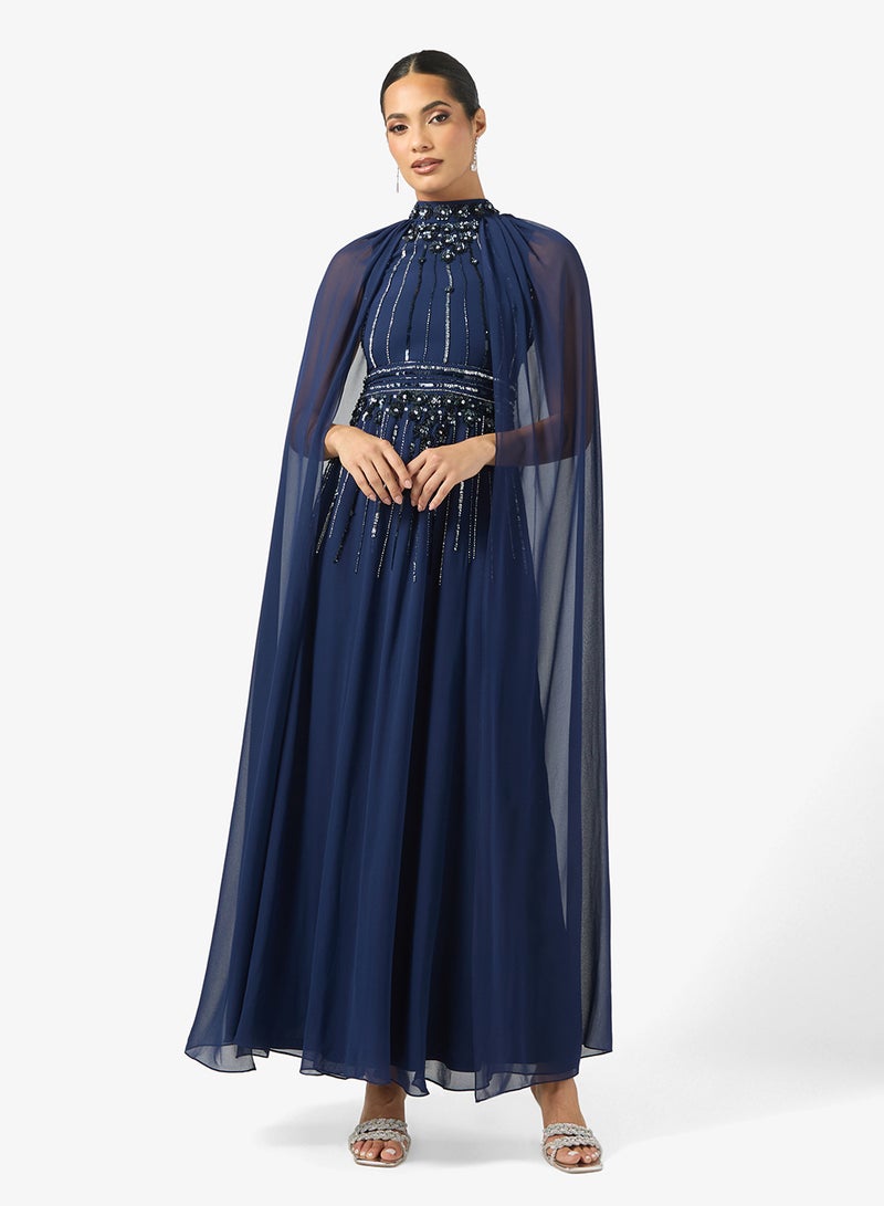 Frock and Frill Cape Sleeve Embellished Maxi Dress - Image 1
