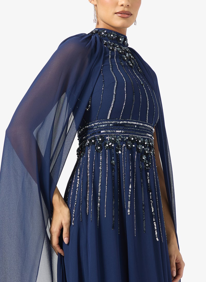 Frock and Frill Cape Sleeve Embellished Maxi Dress - Image 3
