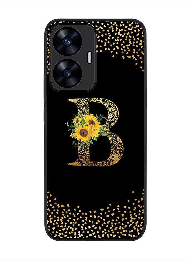 Stylizedd Cover for Realme C55 4G Case , Rugged Black Slim fit Phone Cases   - Custom Monogram Initial Letter Mandala Floral Pattern Alphabet-B (Dark Pink Rose) - Image 1