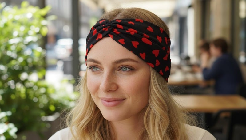 Lonext 6 Piece Valentine's Day Headbands, Black Red Pink Wide Turban Head Wraps, Stretchy Non Slip Hair Bands with Love Lip Heart XOXO Pattern for Women - Image 5