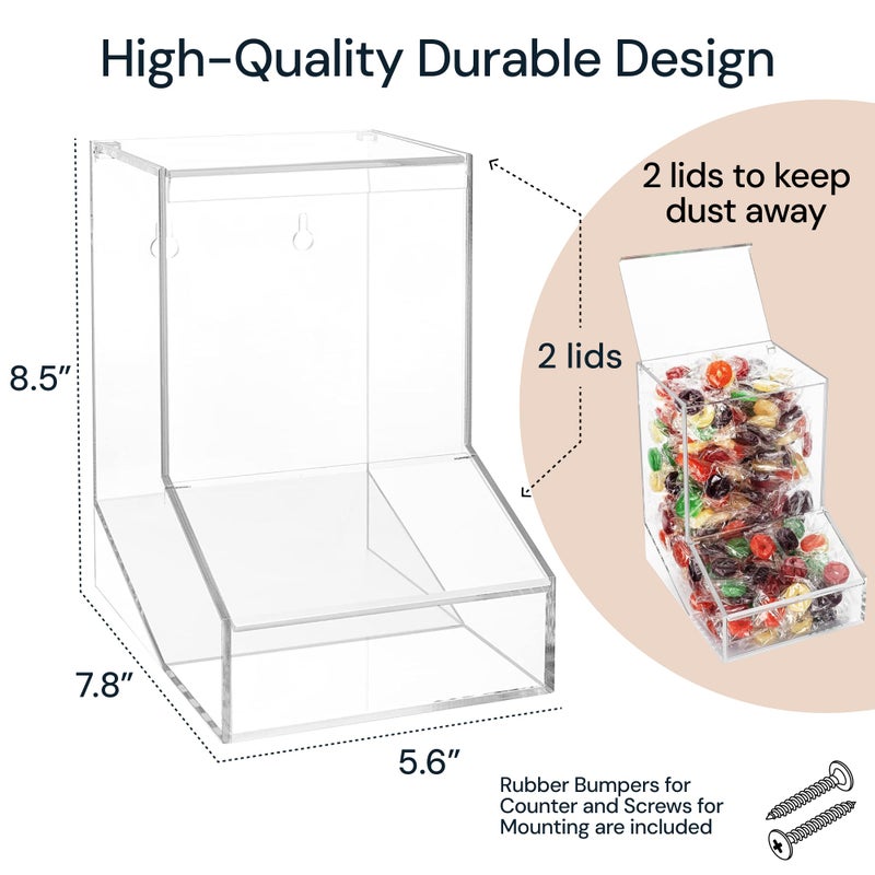 SimplyImagine Acrylic Candy Dish & Treat Organizer Dispenser - Rectangular Non-Porous Acrylic - Dual Lids for Fresh Bulk Treats & Cereal Countertop Display - Image 3
